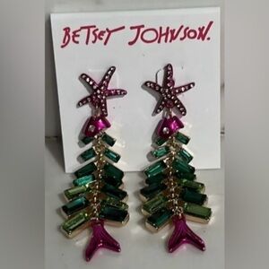 BETSEY JOHNSON Holiday Christmas Tree Fish-Scale Jewels Articulated Earrings NWT
